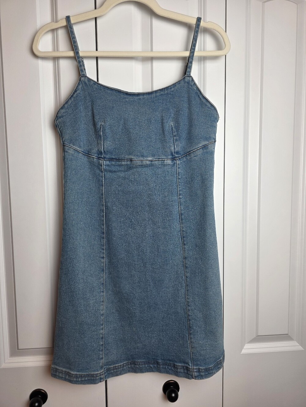 Lone Star- Light Wash Denim Mini Dress W/ Spaghetti Straps EUC Size -S - Picture 2 of 9